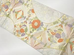 本佐賀錦格天井に草花・向かい鶴模様織出し袋帯